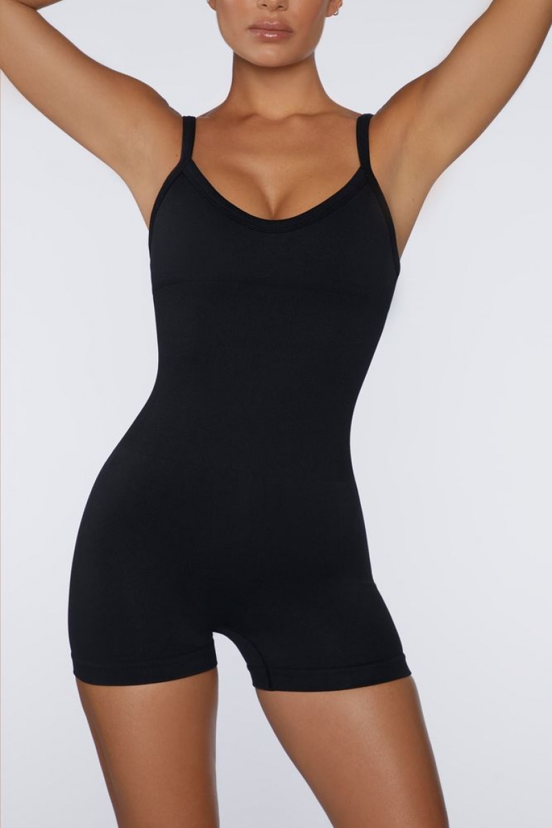 Oh Polly Ambitious Scoop Neck Unitard Bo+Tee Unitards Black | WAFE-67018