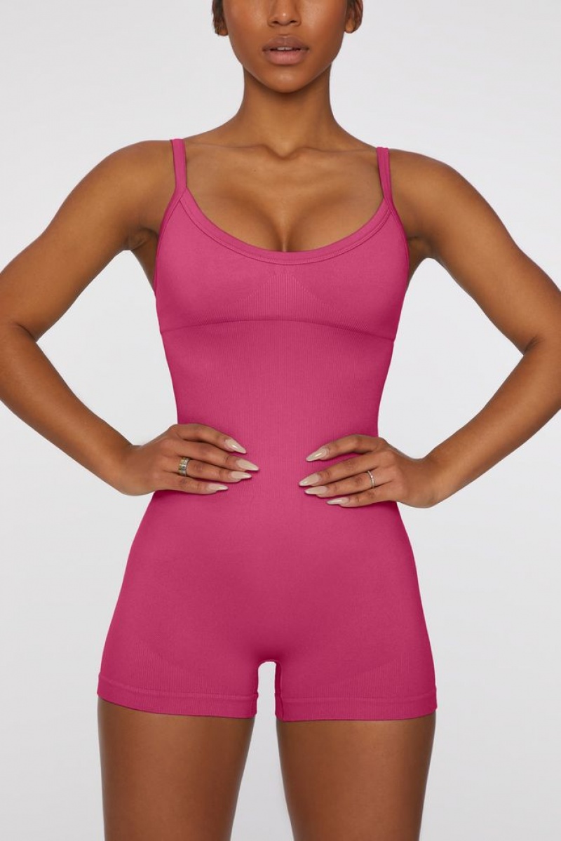 Oh Polly Ambitious Scoop Neck Unitard Bo+Tee Unitards Dark Pink | ZUDM-09632