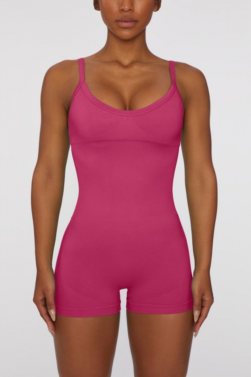 Oh Polly Ambitious Scoop Neck Unitard Bo+Tee Unitards Dark Pink | ZUDM-09632