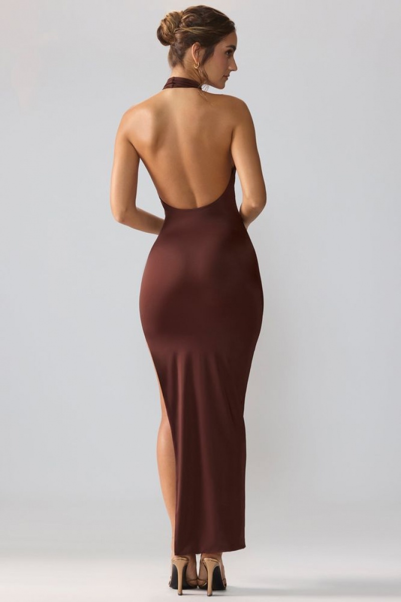 Oh Polly Anise Premium Jersey Cowl Neck Backless Maxi Dress Maxi Dress Espresso | DNIQ-17683