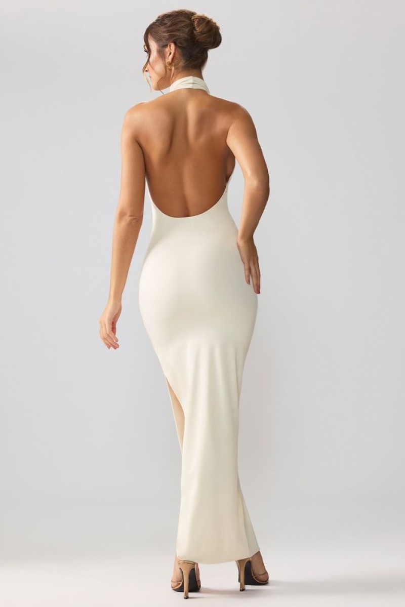 Oh Polly Anise Premium Jersey Cowl Neck Backless Maxi Dress Maxi Dress Ivory | XUHK-58027