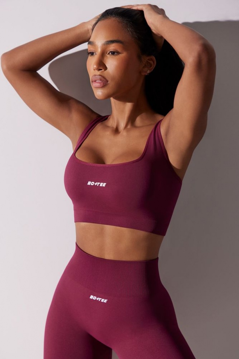 Oh Polly Ardour Open Back Square Neck Sports Bra Sports Bras Plum | QMSR-40567