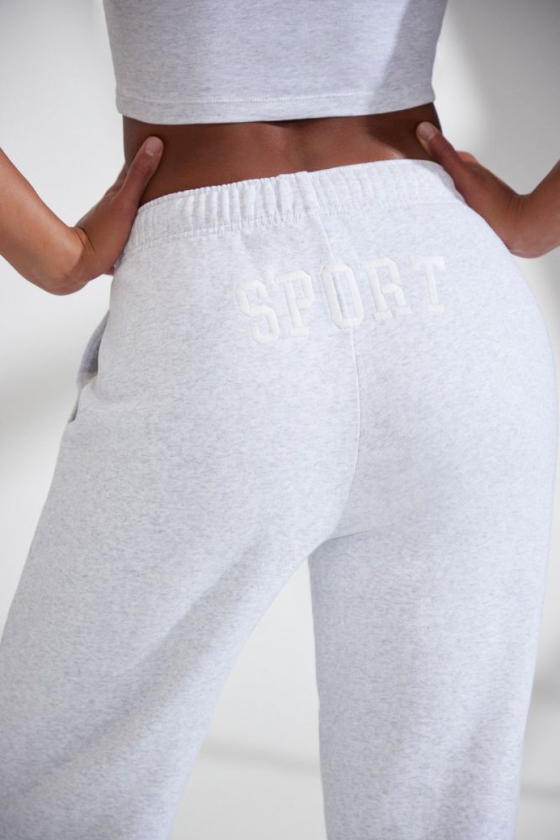 Oh Polly Athletics Petite Wide Leg Embroidered Back Joggers Pants Heather Grey | IYSV-47920