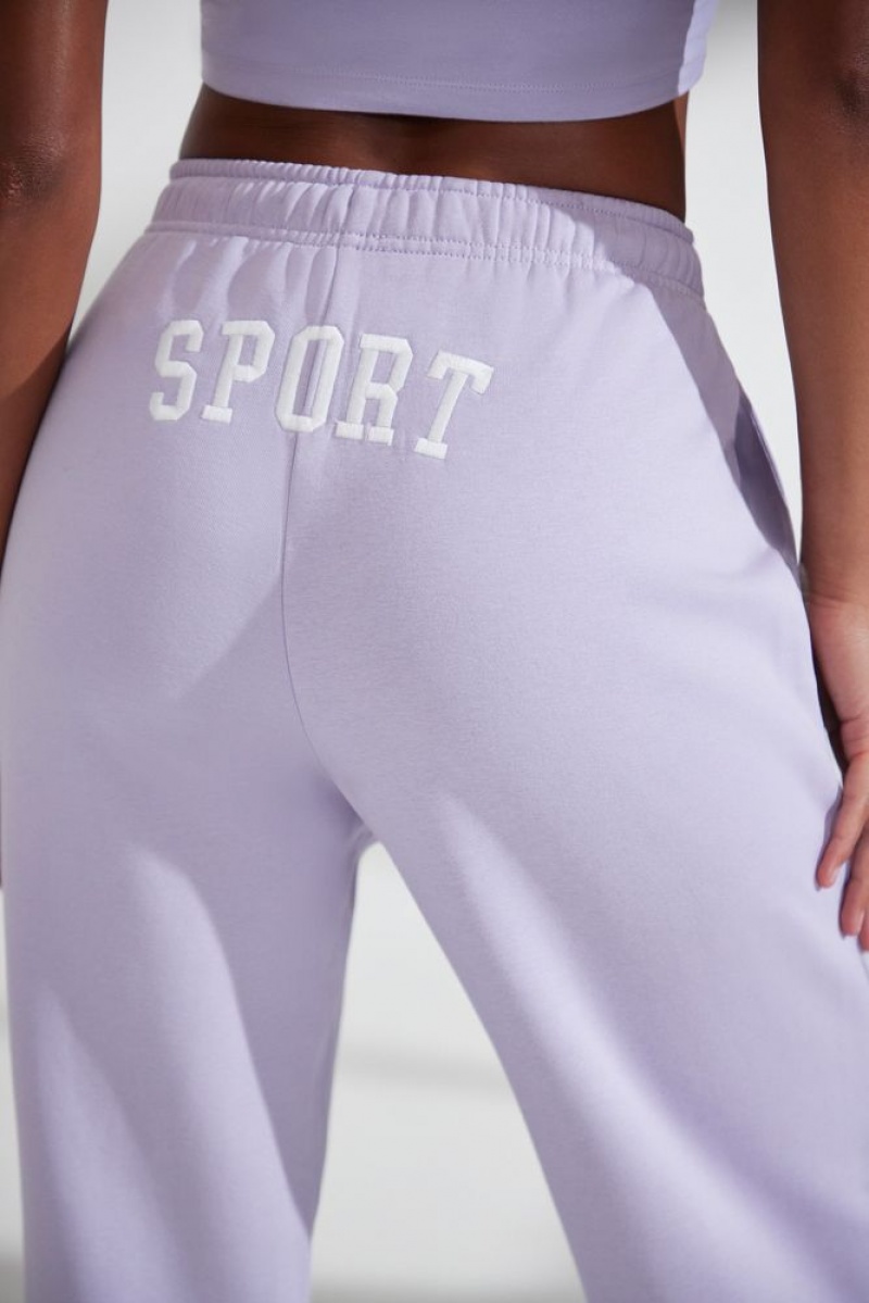 Oh Polly Athletics Wide Leg Embroidered Back Joggers Tracksuits Lavender | NRGB-95027