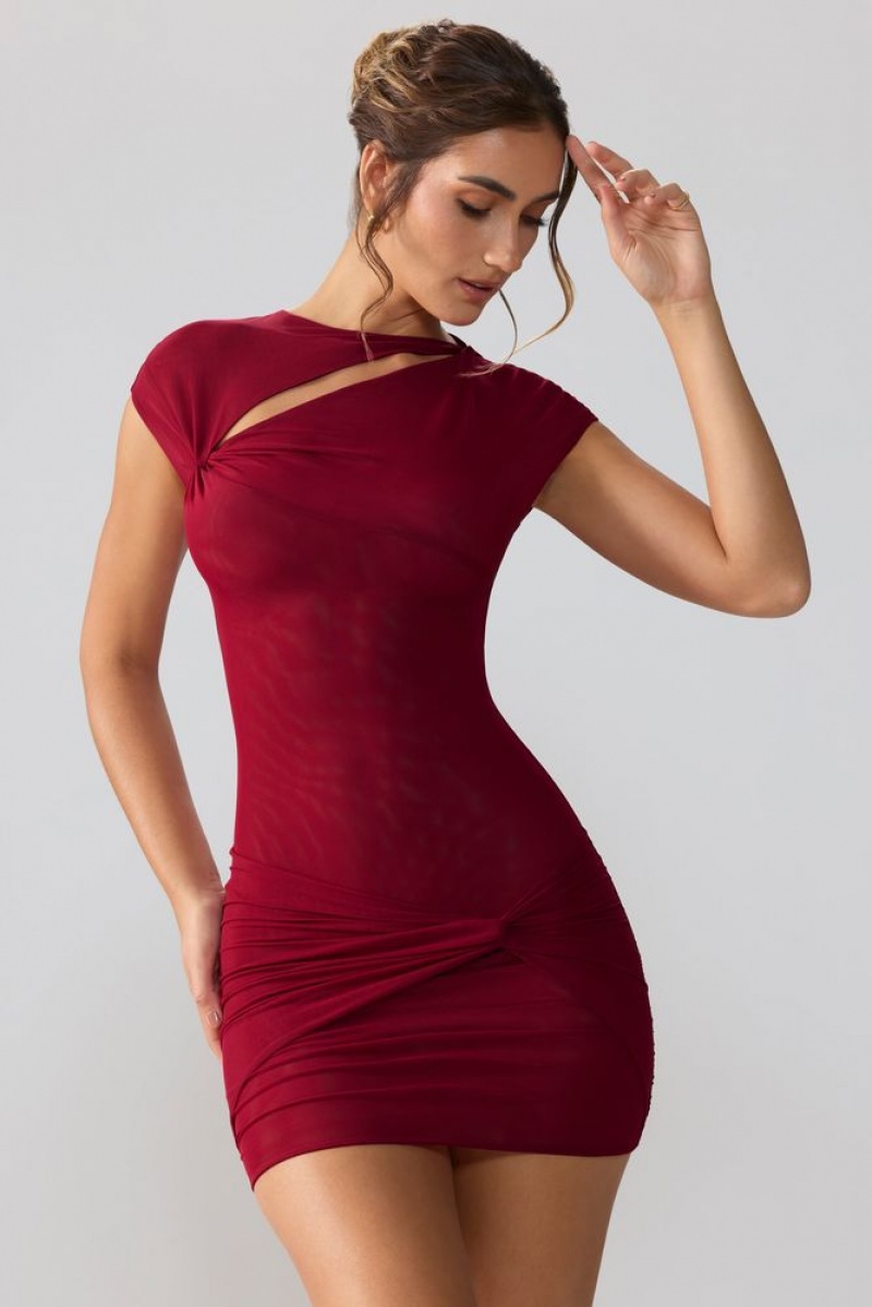 Oh Polly Aurelia Mesh Cap Sleeve Cut Out Mini Dress Mini Dress Ruby | VGRL-73265