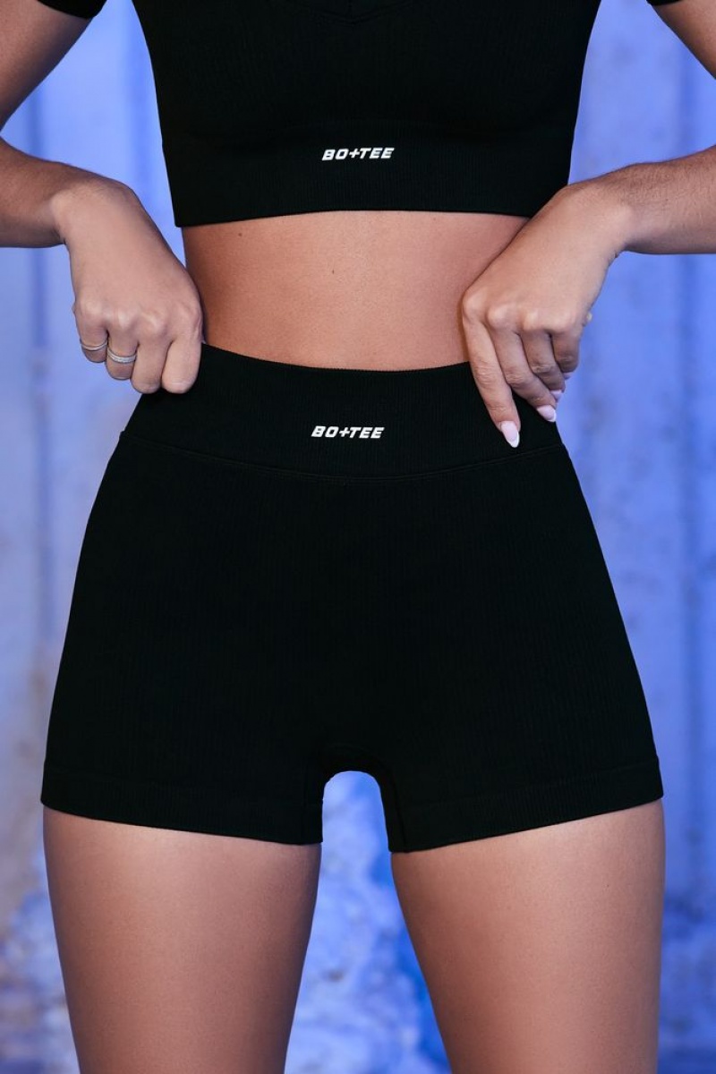 Oh Polly Avalanche Ribbed Mini Shorts Shorts Black | DAZP-09875