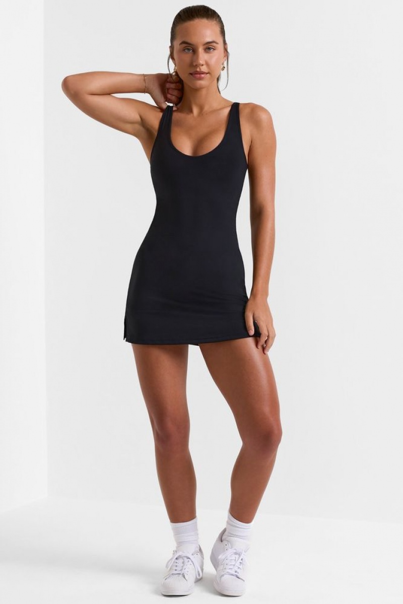 Oh Polly Baseline Scoop Neckline Tennis Dress Tennis Black | QFTW-21937