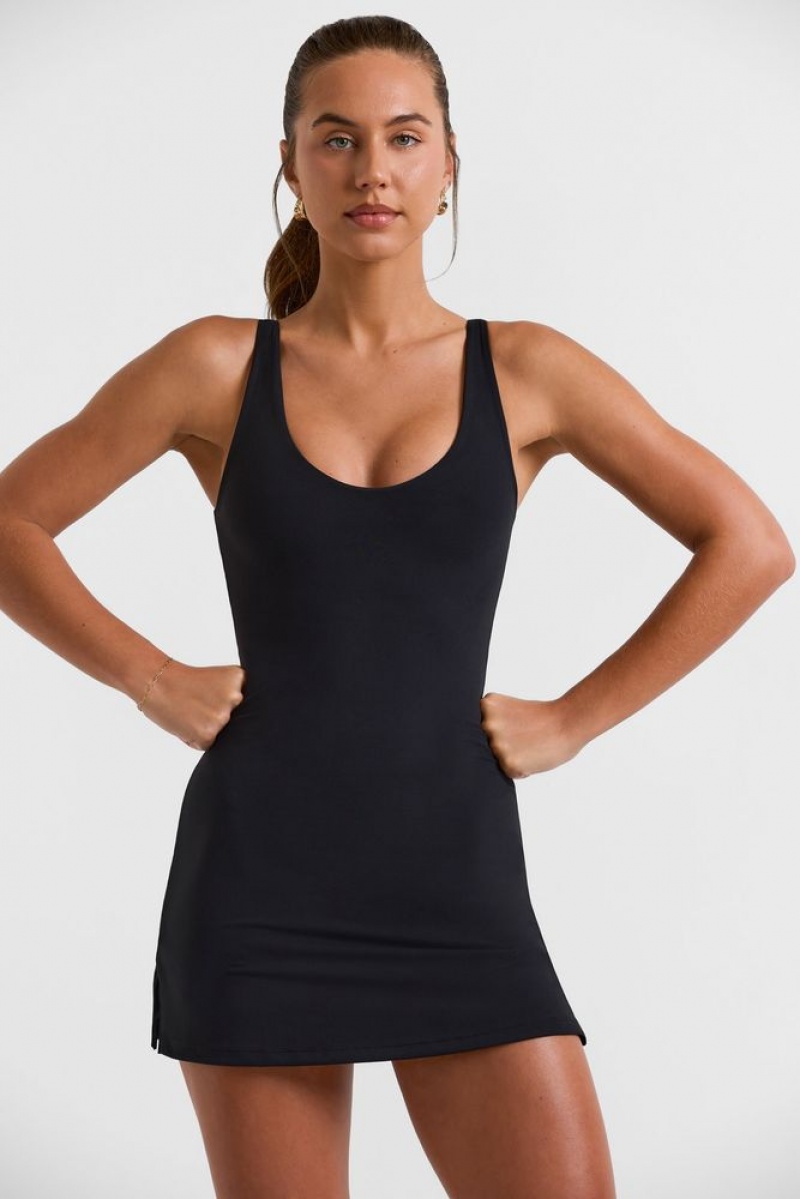 Oh Polly Baseline Scoop Neckline Tennis Dress Tennis Black | QFTW-21937