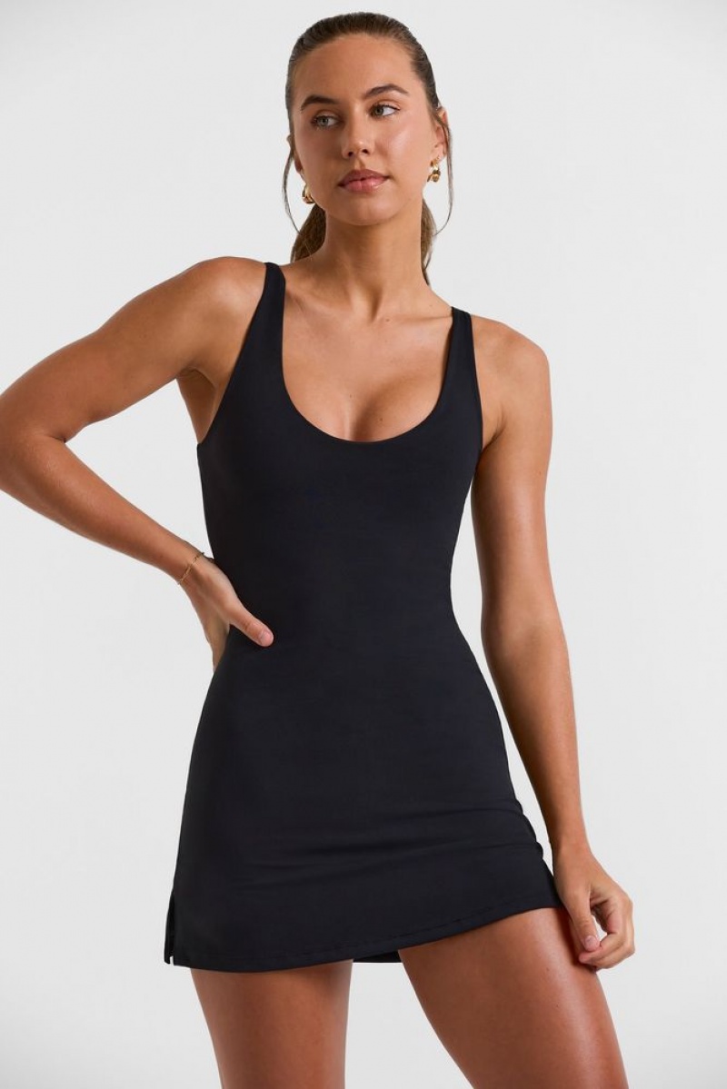 Oh Polly Baseline Scoop Neckline Tennis Dress Tennis Black | QFTW-21937