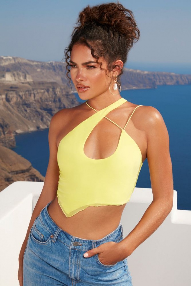 Oh Polly Bright On Time Asymmetric Keyhole Crop Top Womens Tops Lime | QMAF-76105