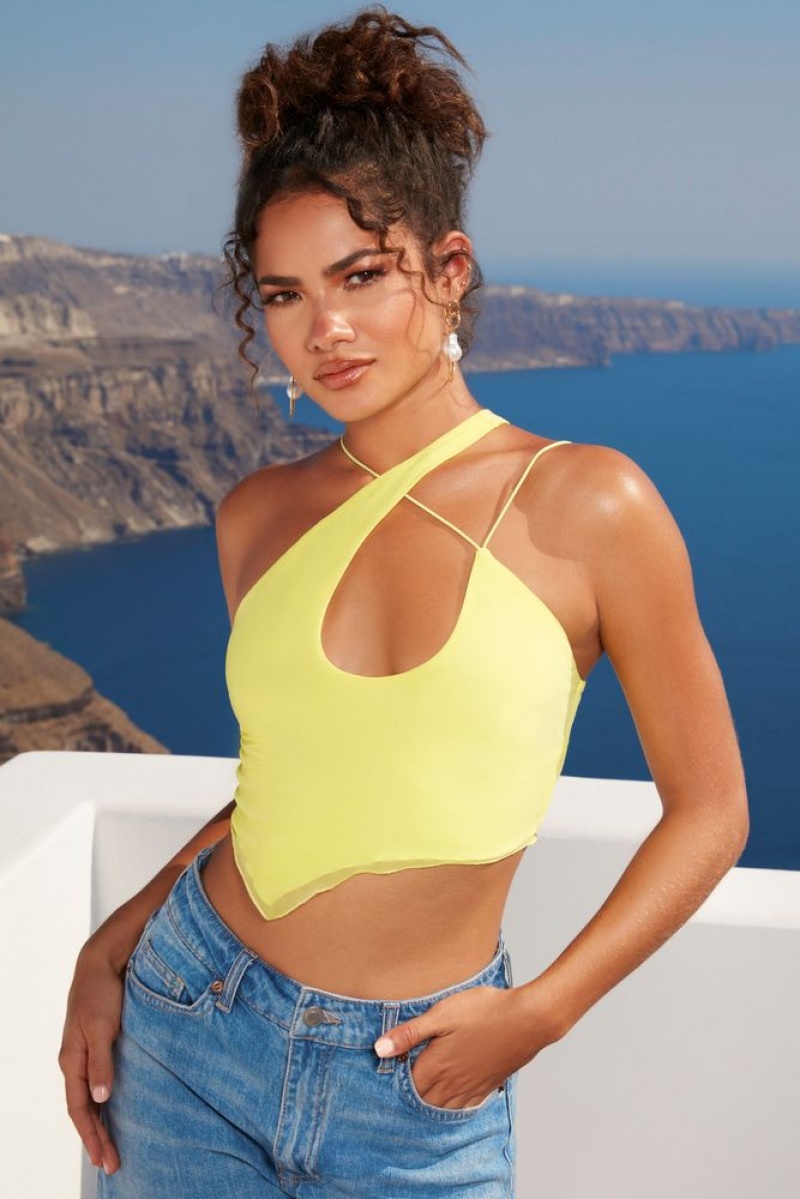 Oh Polly Bright On Time Asymmetric Keyhole Crop Top Womens Tops Lime | QMAF-76105