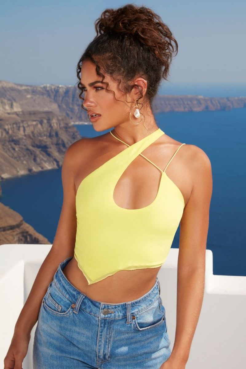 Oh Polly Bright On Time Asymmetric Keyhole Crop Top Womens Tops Lime | QMAF-76105