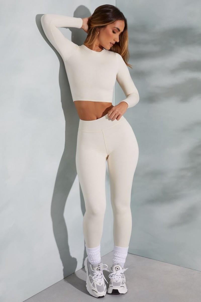 Oh Polly Camden Petite High Waist Leggings Leggings Ivory | ATKC-32540