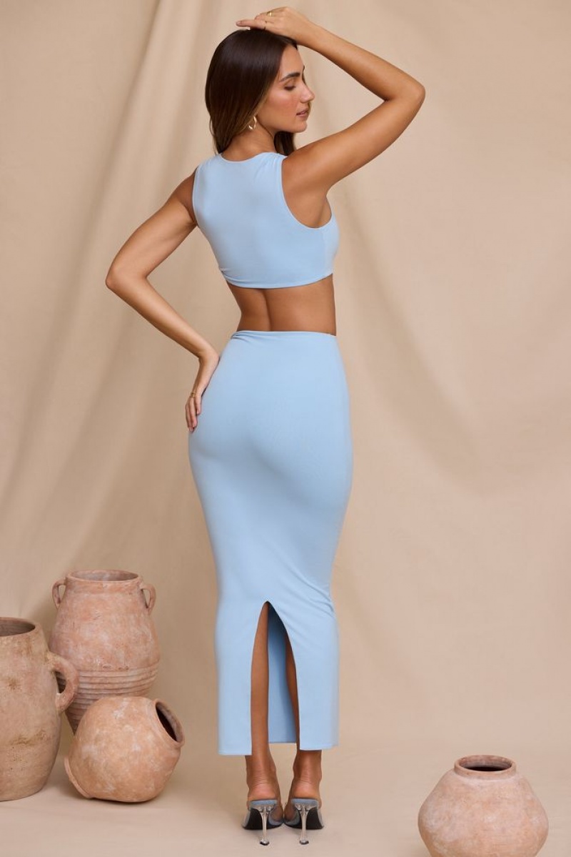 Oh Polly Carilla Mid Rise Twist Maxi Skirt Skirts Sky Blue | CQKW-90256