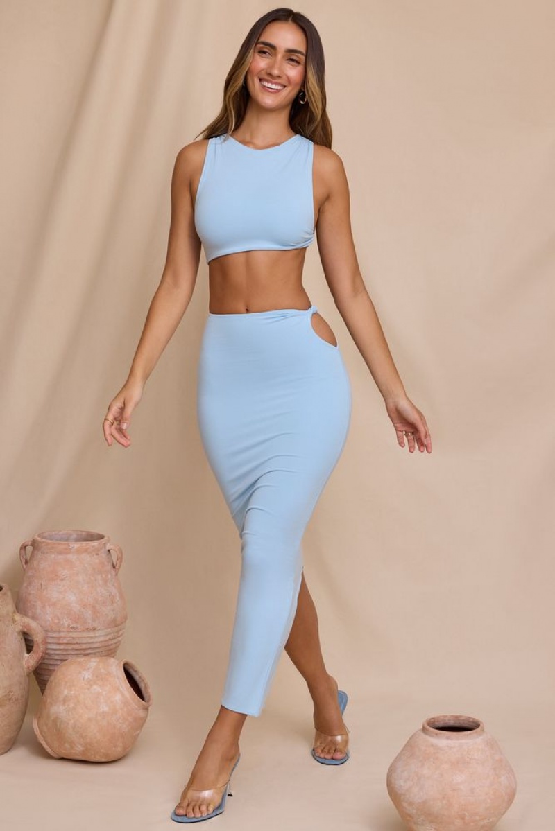 Oh Polly Carilla Mid Rise Twist Maxi Skirt Skirts Sky Blue | CQKW-90256