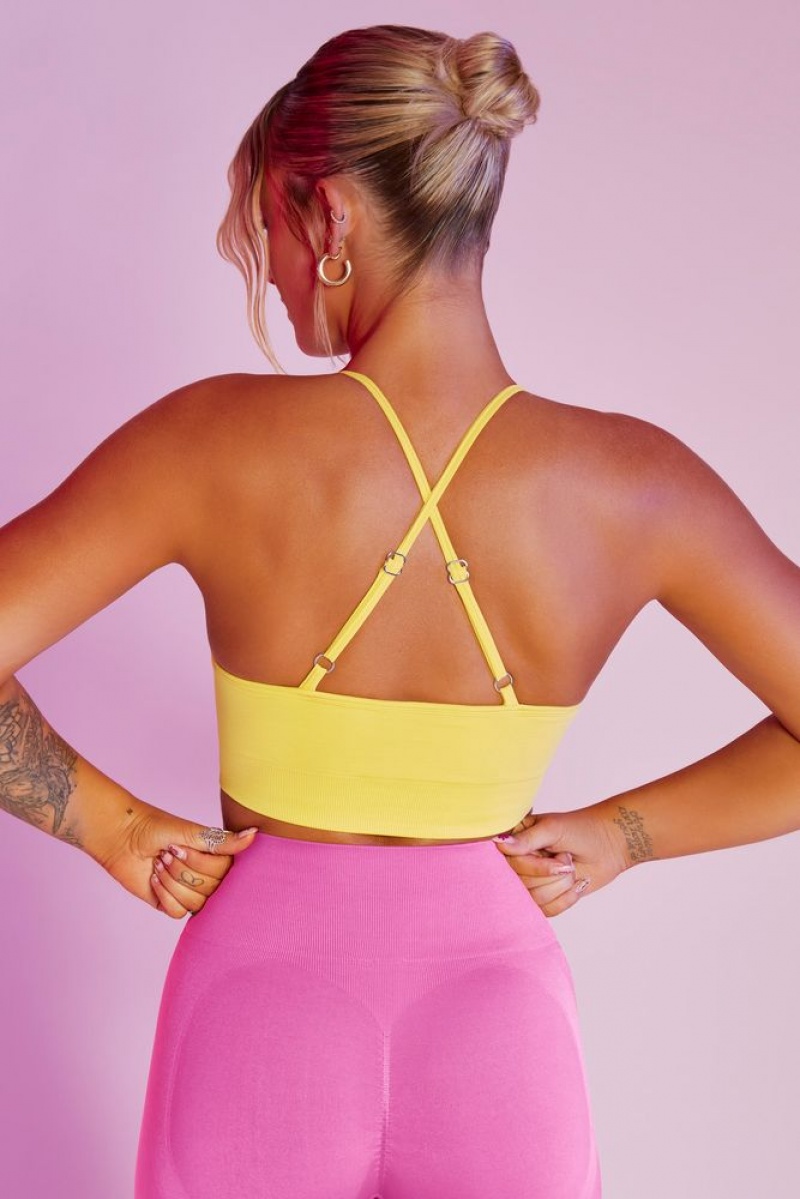 Oh Polly Circuit Seamless High Strap Crop Top Bo+Tee Tops Yellow | HRJD-40957