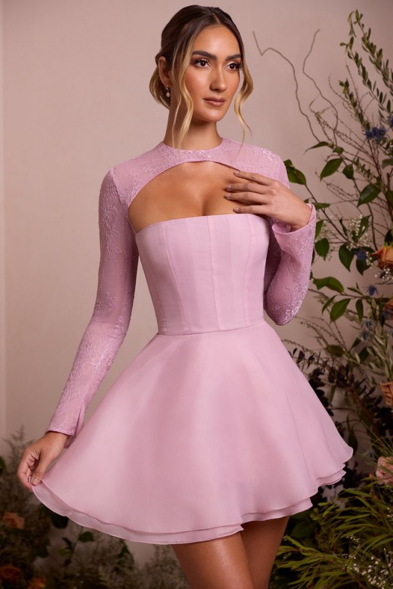 Oh Polly Claudette Long Sleeve Tulle Skirt Mini Dress Mini Dress Dusty Pink | KZGX-56081