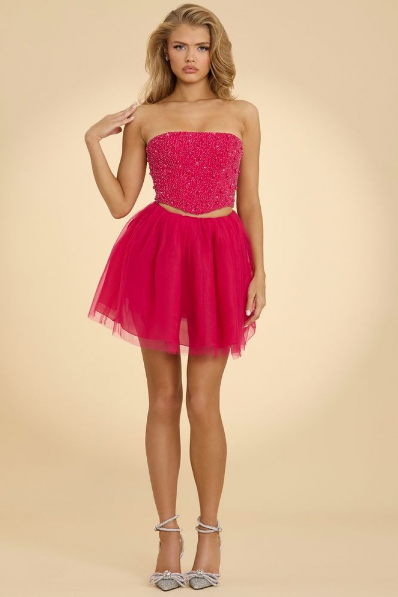 Oh Polly Cosima High Waist Tulle Mini Skirt Skirts Hot Pink | WDLF-91754