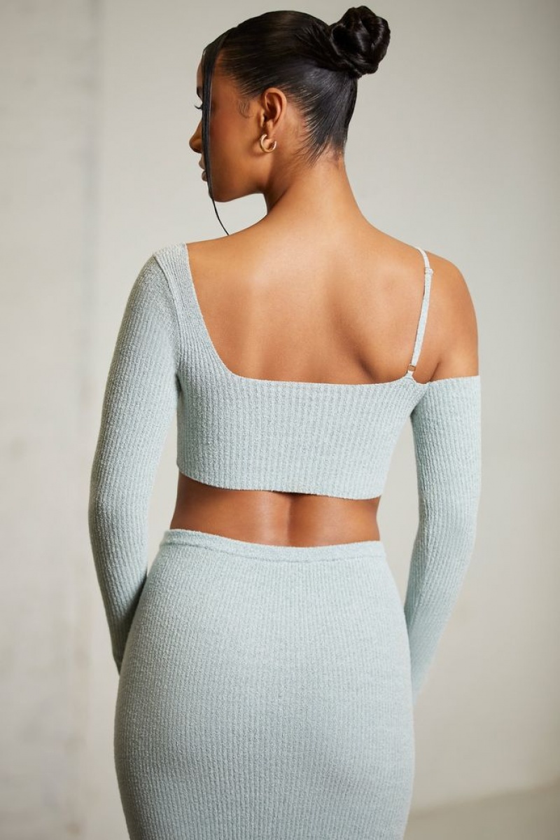 Oh Polly Dagny Asymmetric Long Sleeve Crop Top Womens Tops Mint | BORS-90271