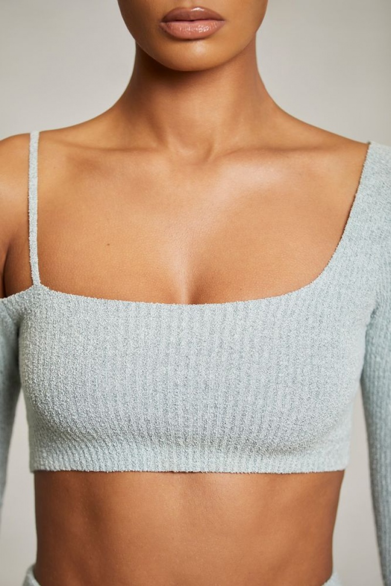 Oh Polly Dagny Asymmetric Long Sleeve Crop Top Womens Tops Mint | BORS-90271