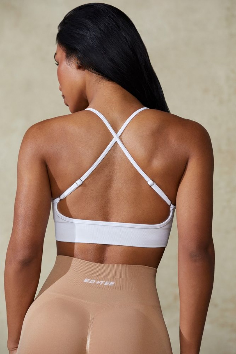 Oh Polly Definition Low Back Define Luxe Sports Bra Sports Bras White | FBPZ-82975