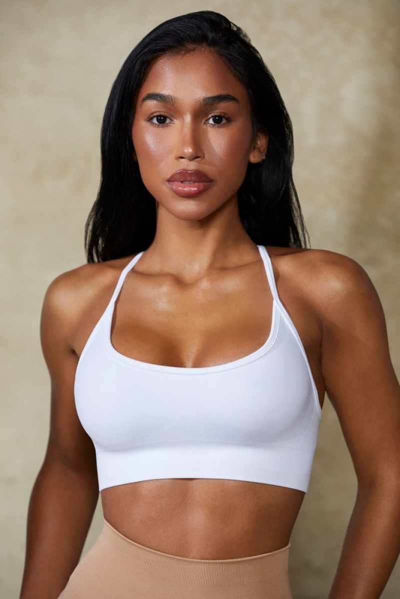 Oh Polly Definition Low Back Define Luxe Sports Bra Sports Bras White | FBPZ-82975