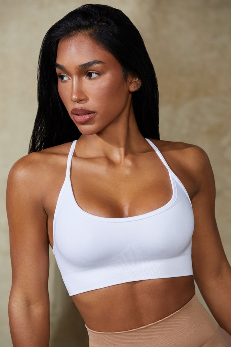 Oh Polly Definition Low Back Define Luxe Sports Bra Sports Bras White | FBPZ-82975