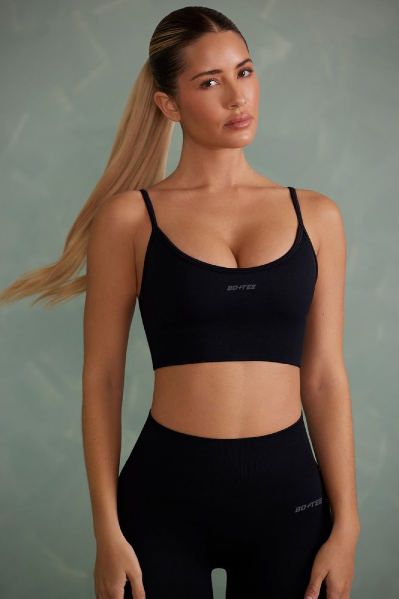 Oh Polly Determination Super Sculpt Scoop Neck Sports Bra Sports Bras Onyx Black | PUSD-93175