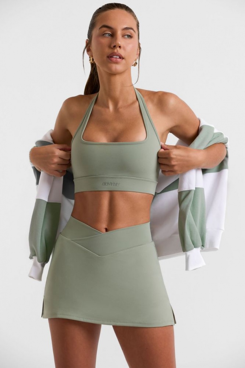 Oh Polly Deuce Halterneck Crop Top Bo+Tee Tops Bamboo Green | IFPV-92158