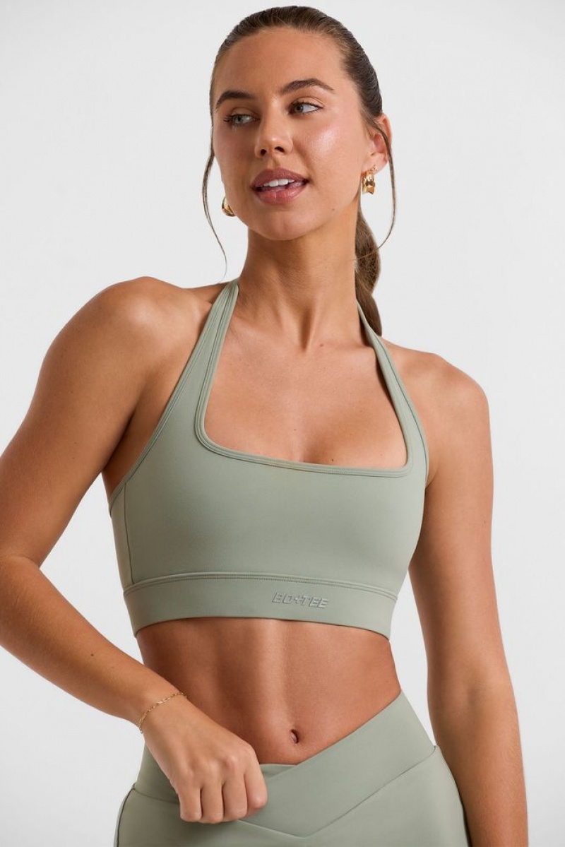 Oh Polly Deuce Halterneck Crop Top Bo+Tee Tops Bamboo Green | IFPV-92158