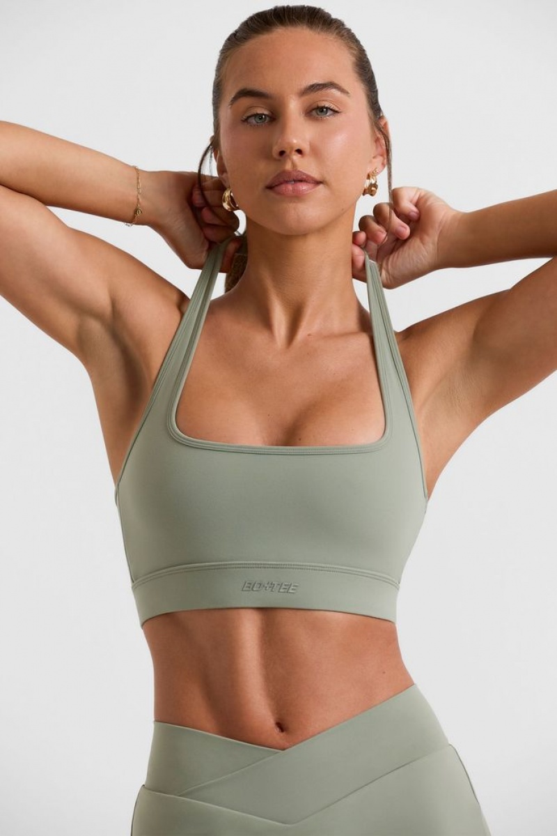 Oh Polly Deuce Halterneck Crop Top Bo+Tee Tops Bamboo Green | IFPV-92158