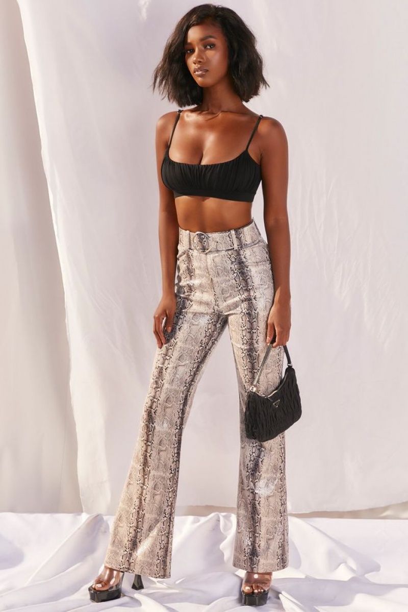 Oh Polly Drive ‘Em Wild High Waisted Wide Leg Trousers Women's Trousers Grey Snake Print | GZNF-96125