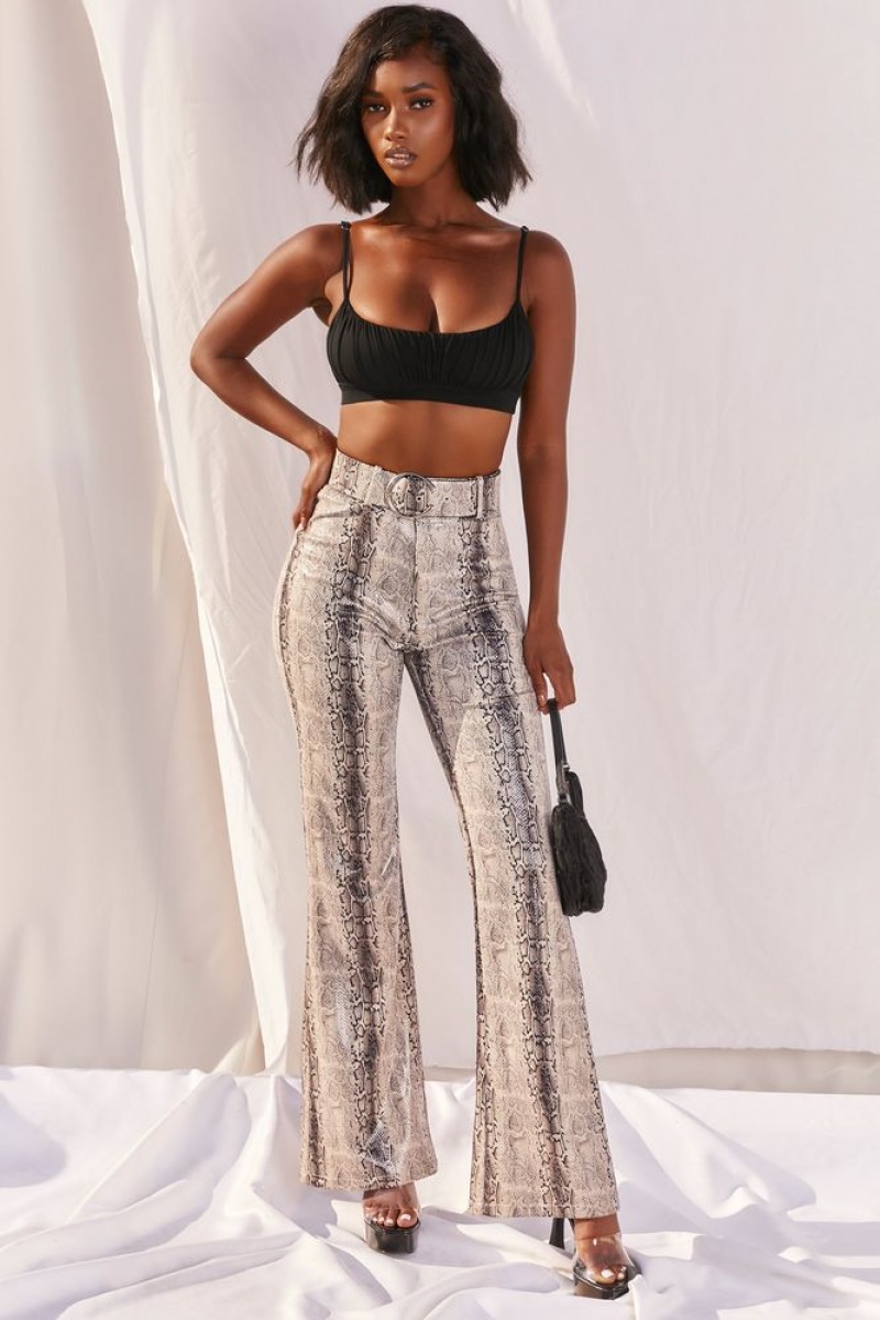 Oh Polly Drive ‘Em Wild High Waisted Wide Leg Trousers Women's Trousers Grey Snake Print | GZNF-96125