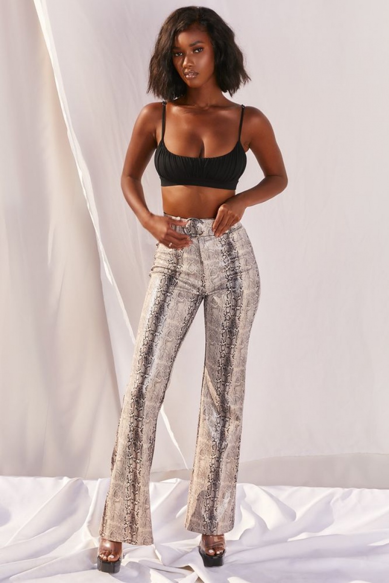 Oh Polly Drive ‘Em Wild High Waisted Wide Leg Trousers Women's Trousers Grey Snake Print | GZNF-96125