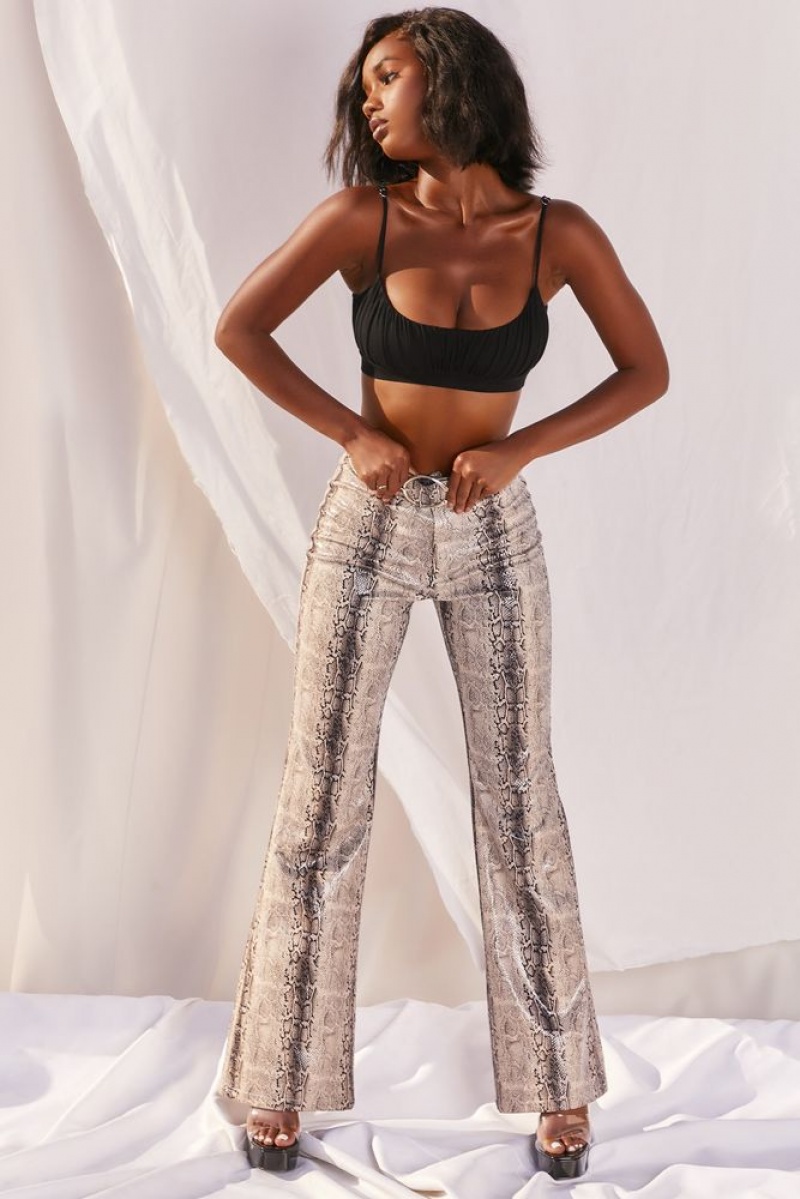 Oh Polly Drive ‘Em Wild High Waisted Wide Leg Trousers Women's Trousers Grey Snake Print | GZNF-96125