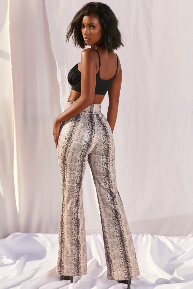 Oh Polly Drive ‘Em Wild High Waisted Wide Leg Trousers Women's Trousers Grey Snake Print | GZNF-96125