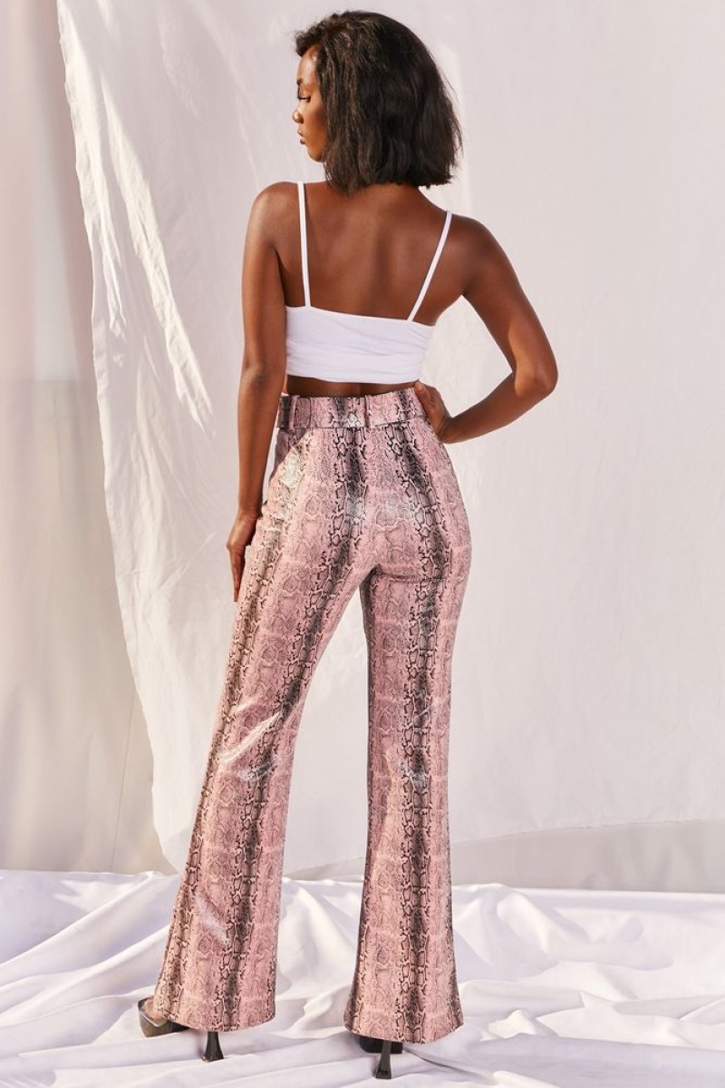 Oh Polly Drive ‘Em Wild High Waisted Wide Leg Trousers Women's Trousers Pink Snake Print | SWBJ-12567