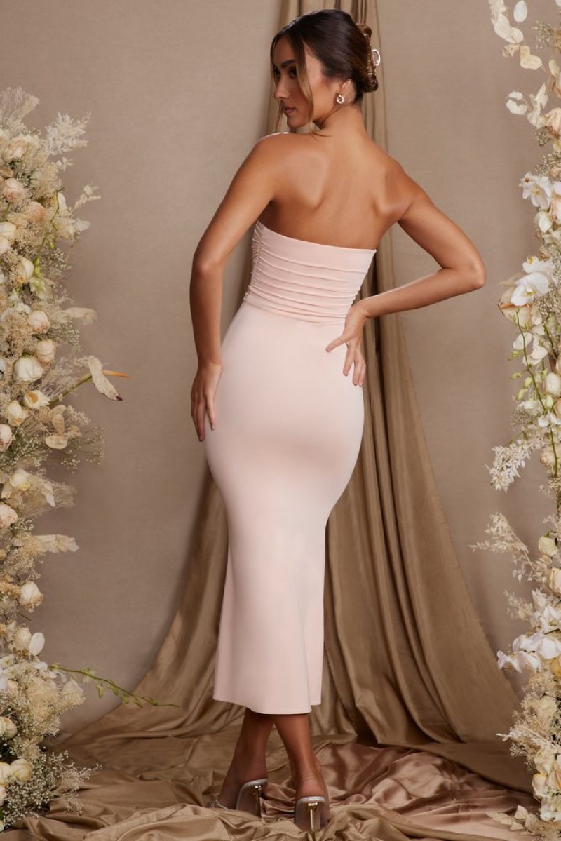 Oh Polly Dulcinea Strapless Thigh High Split Maxi Dress Maxi Dress Blush | UNPM-24975