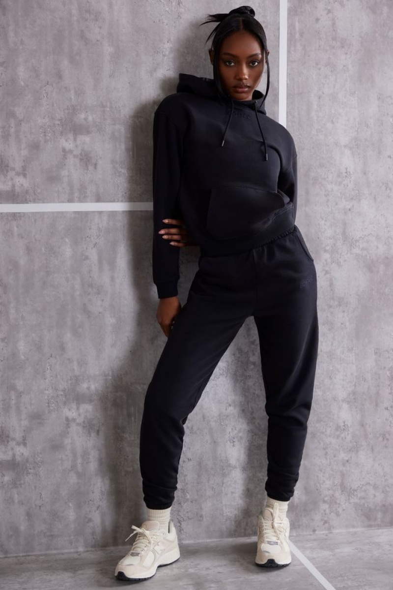 Oh Polly Effortless High Waist Cuffed Joggers Tracksuits Jet Black | UAIS-46059