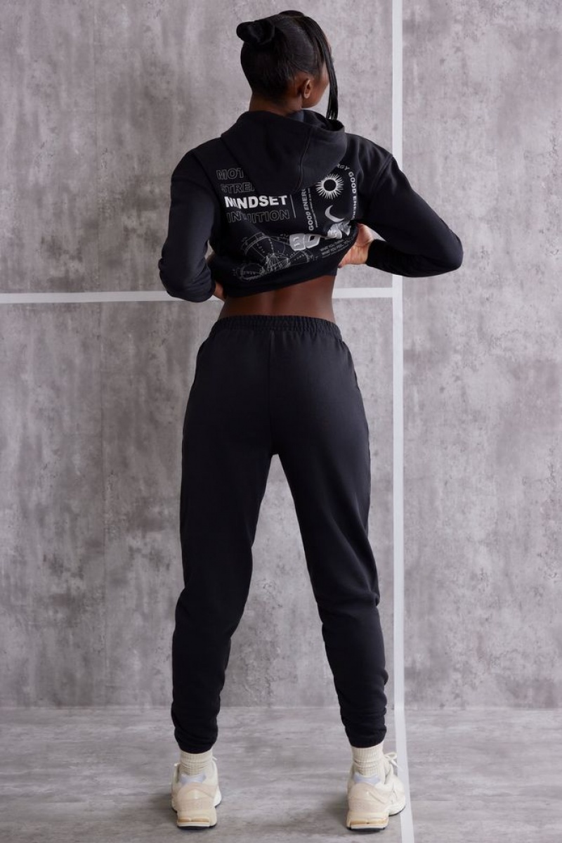 Oh Polly Effortless High Waist Cuffed Joggers Tracksuits Jet Black | UAIS-46059