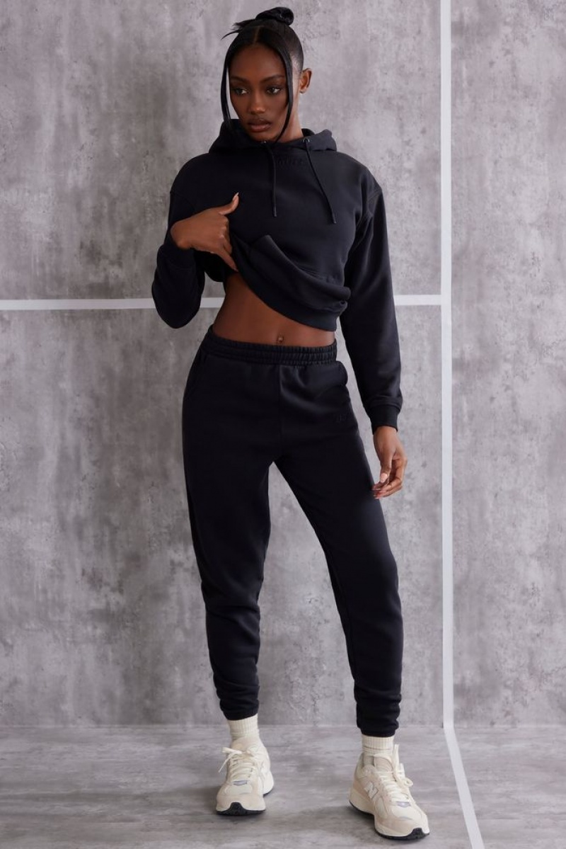 Oh Polly Effortless High Waist Cuffed Joggers Tracksuits Jet Black | UAIS-46059