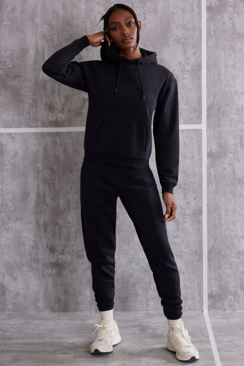 Oh Polly Effortless High Waist Cuffed Joggers Tracksuits Jet Black | UAIS-46059