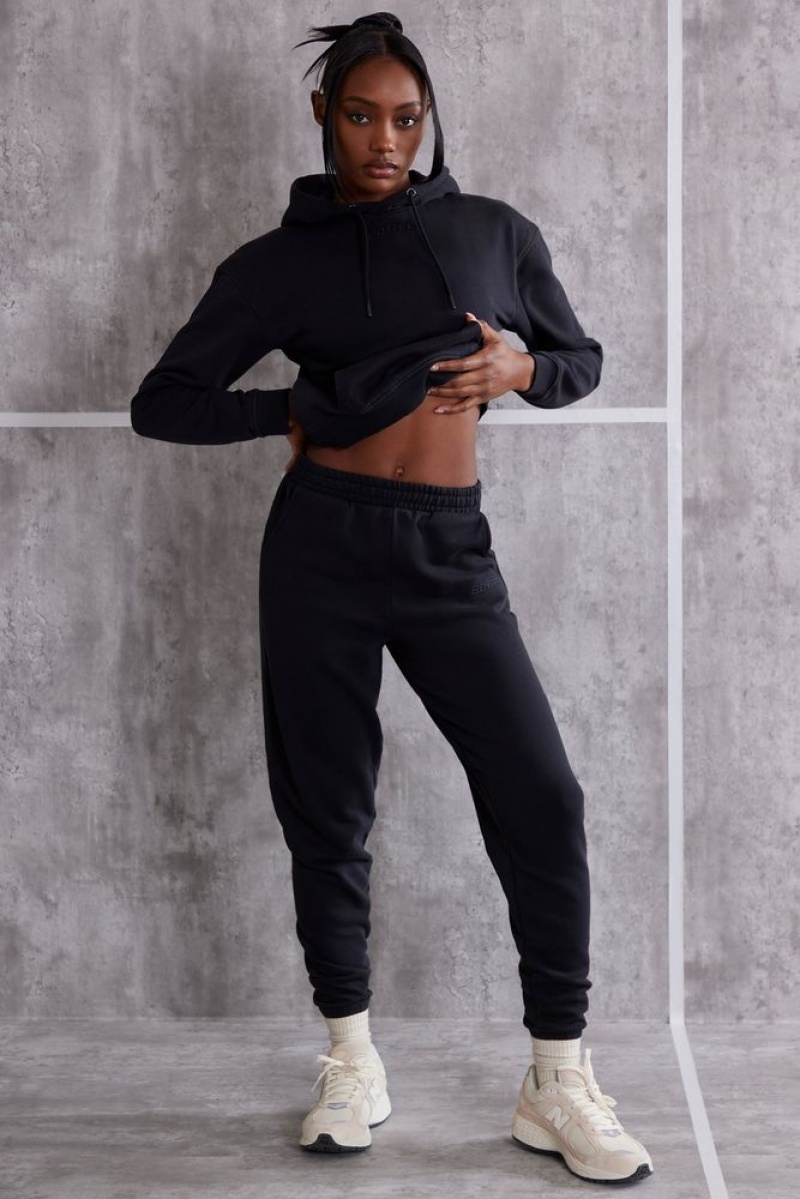 Oh Polly Effortless High Waist Cuffed Joggers Tracksuits Jet Black | UAIS-46059