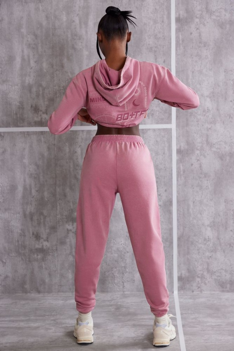 Oh Polly Effortless Petite High Waist Cuffed Joggers Pants Rose | EOVX-83204