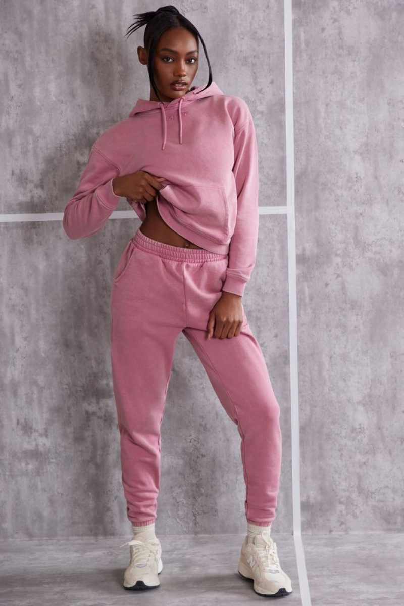 Oh Polly Effortless Petite High Waist Cuffed Joggers Pants Rose | EOVX-83204