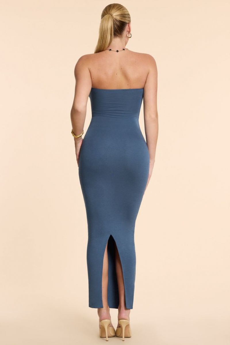 Oh Polly Eletta Strapless Ruched Modal Cashmere Blend Maxi Dress Maxi Dress French Navy | TOVW-45738