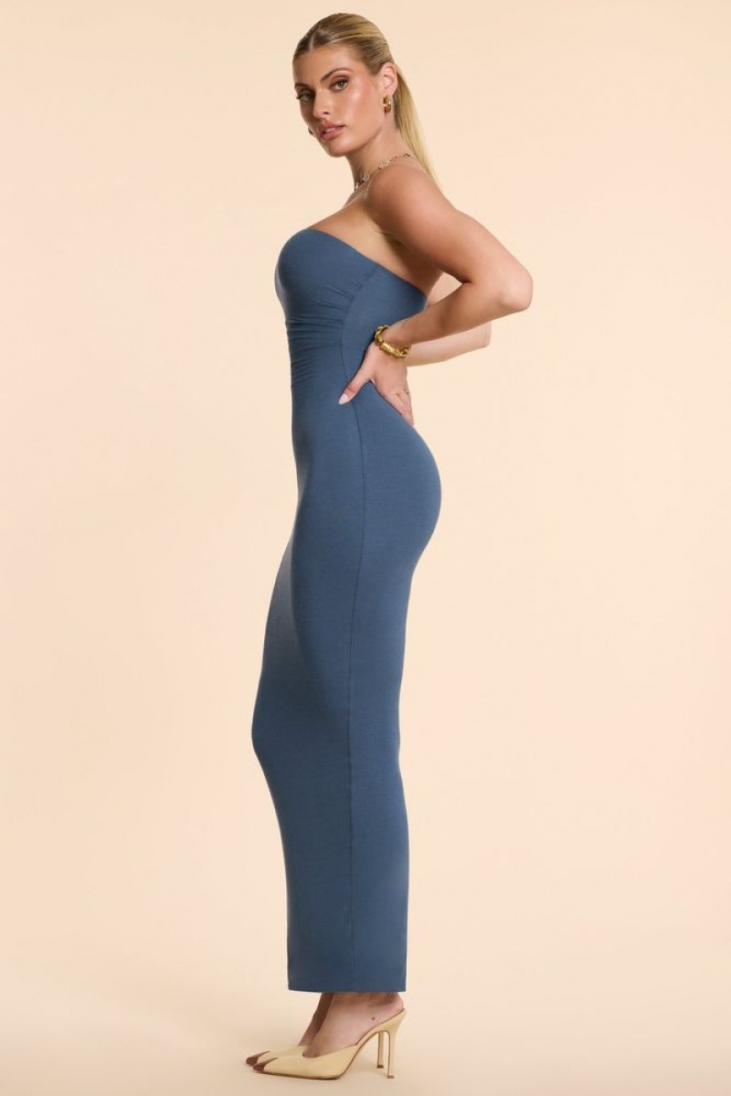 Oh Polly Eletta Strapless Ruched Modal Cashmere Blend Maxi Dress Maxi Dress French Navy | TOVW-45738