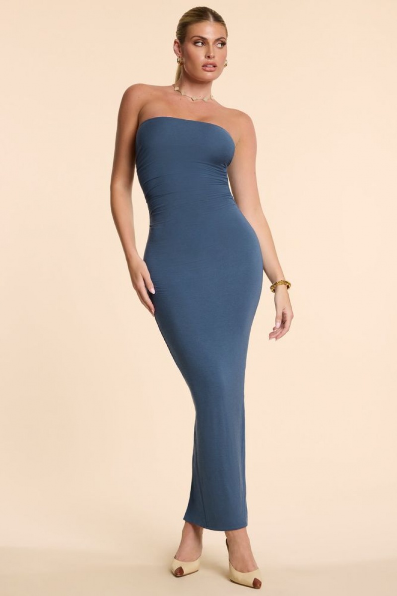 Oh Polly Eletta Strapless Ruched Modal Cashmere Blend Maxi Dress Maxi Dress French Navy | TOVW-45738