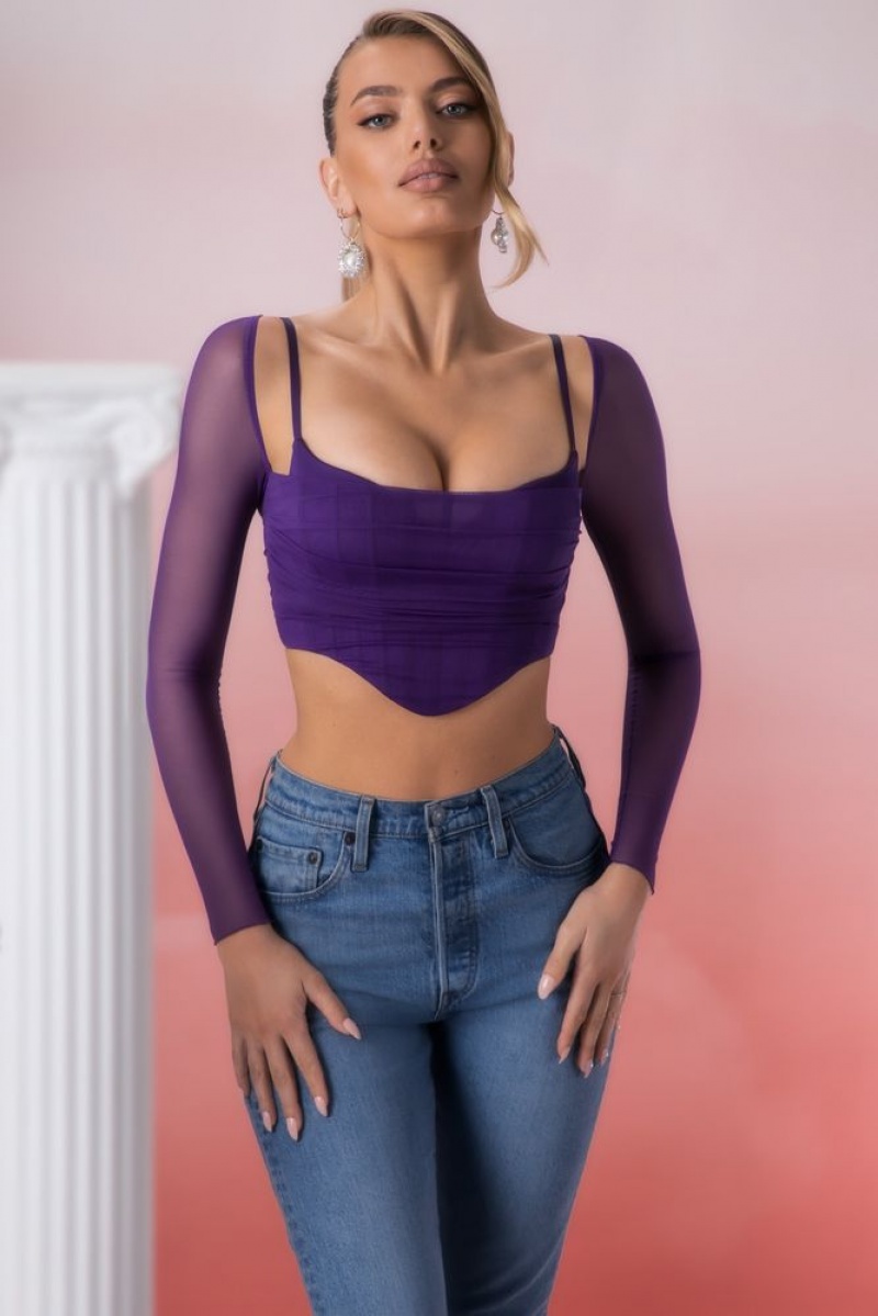 Oh Polly Eros Long Sleeve Crop Top Womens Tops Violet | THIA-40179