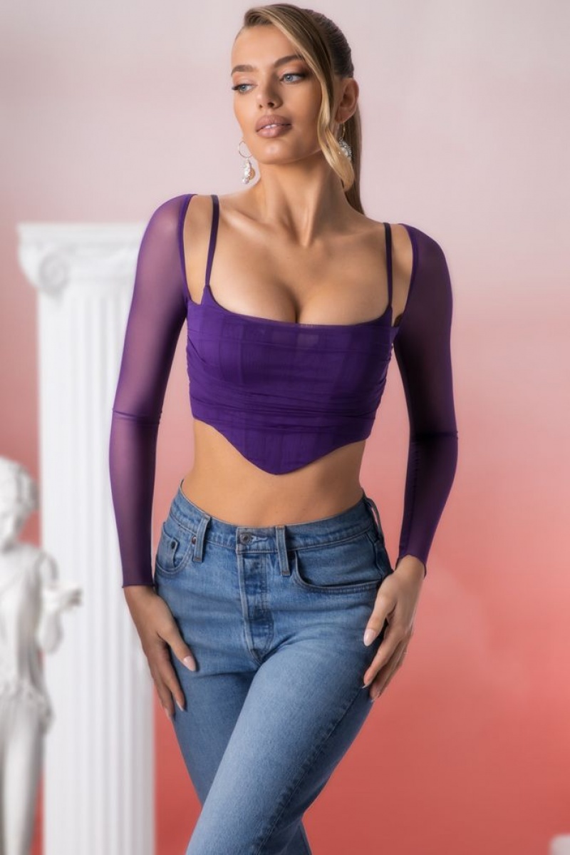 Oh Polly Eros Long Sleeve Crop Top Womens Tops Violet | THIA-40179